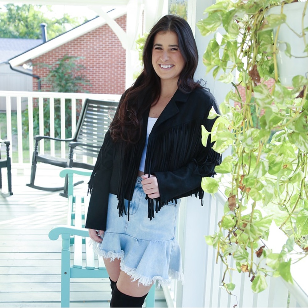 NWT UMGEE denim mini skirt with uneven frayed hem